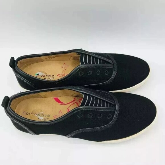 Comfortiva Shoes Womens Size 8 M Black Lithia Slip On Canvas Comfort Sneakers - Picture 2 of 11